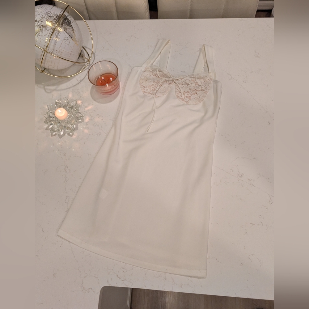 Elegant Cream Lace Trim Slip Dress